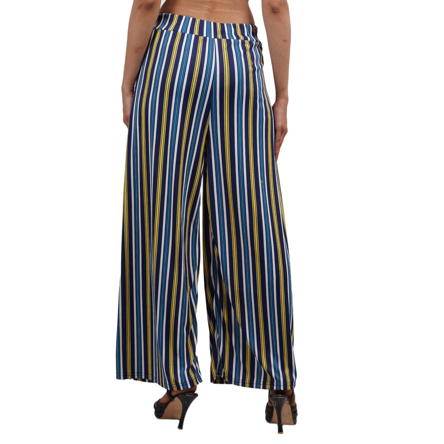 Trendzmy Woman's Rayon Strip Blue Yellow Palazzo