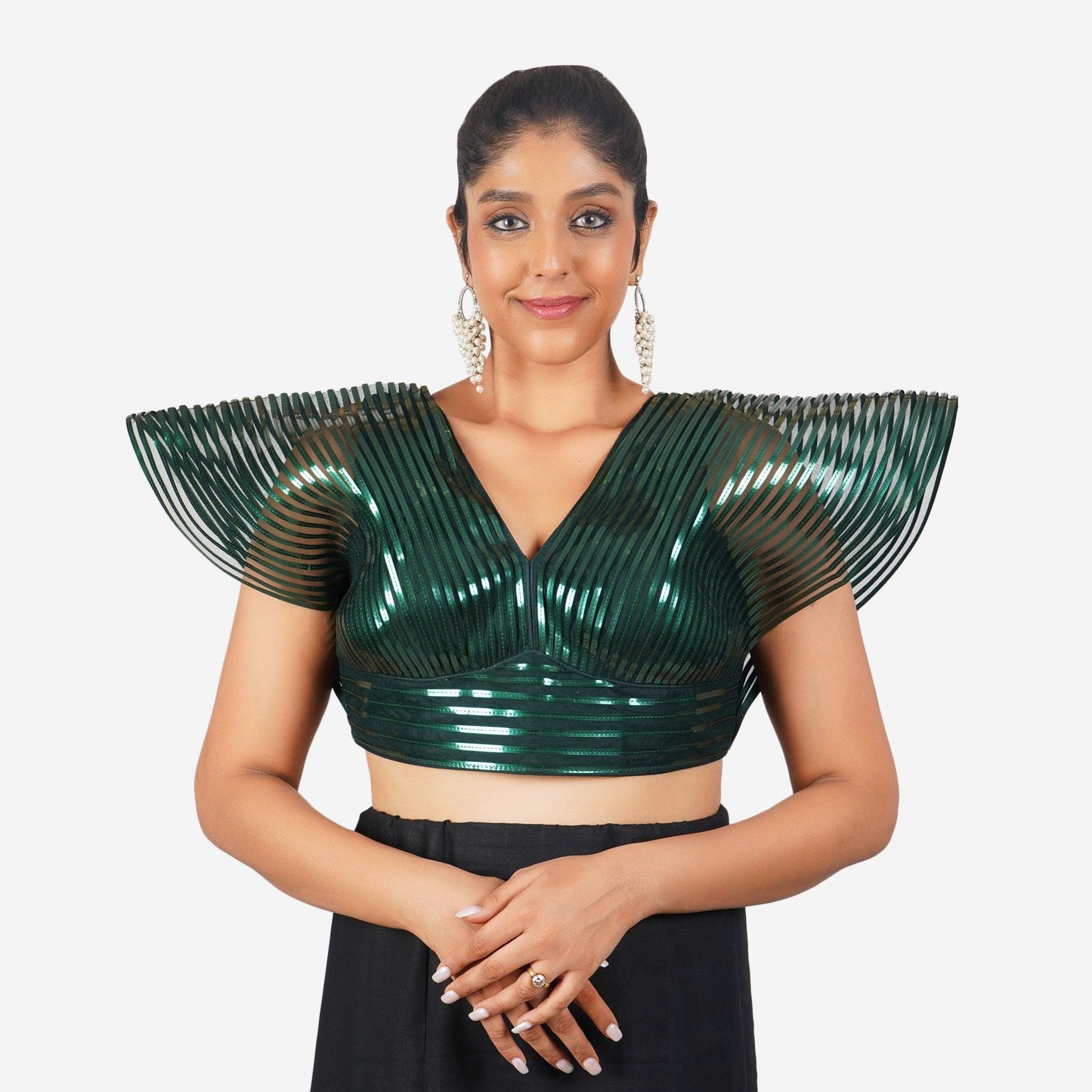 Trendzmy Women Green Self Design Readymade Blouse Default Title