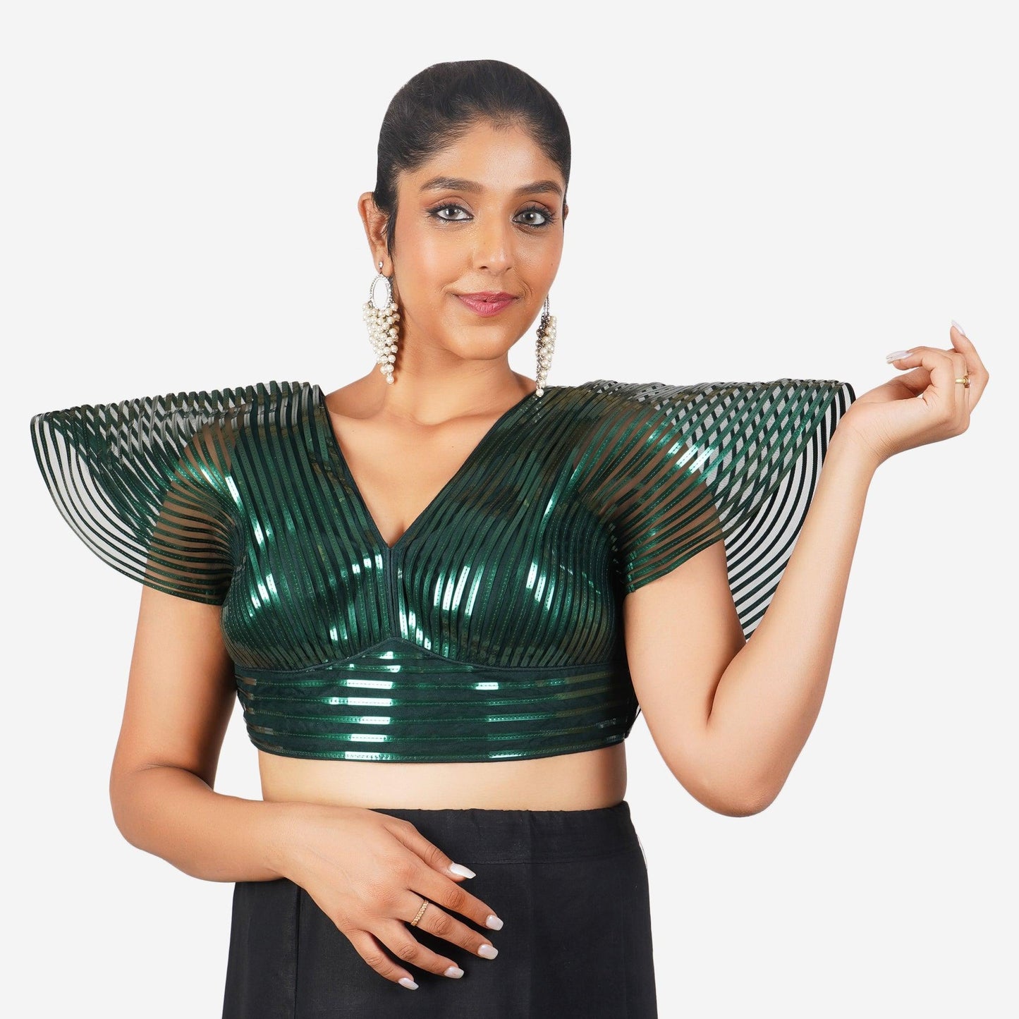 Trendzmy Women Green Self Design Readymade Blouse