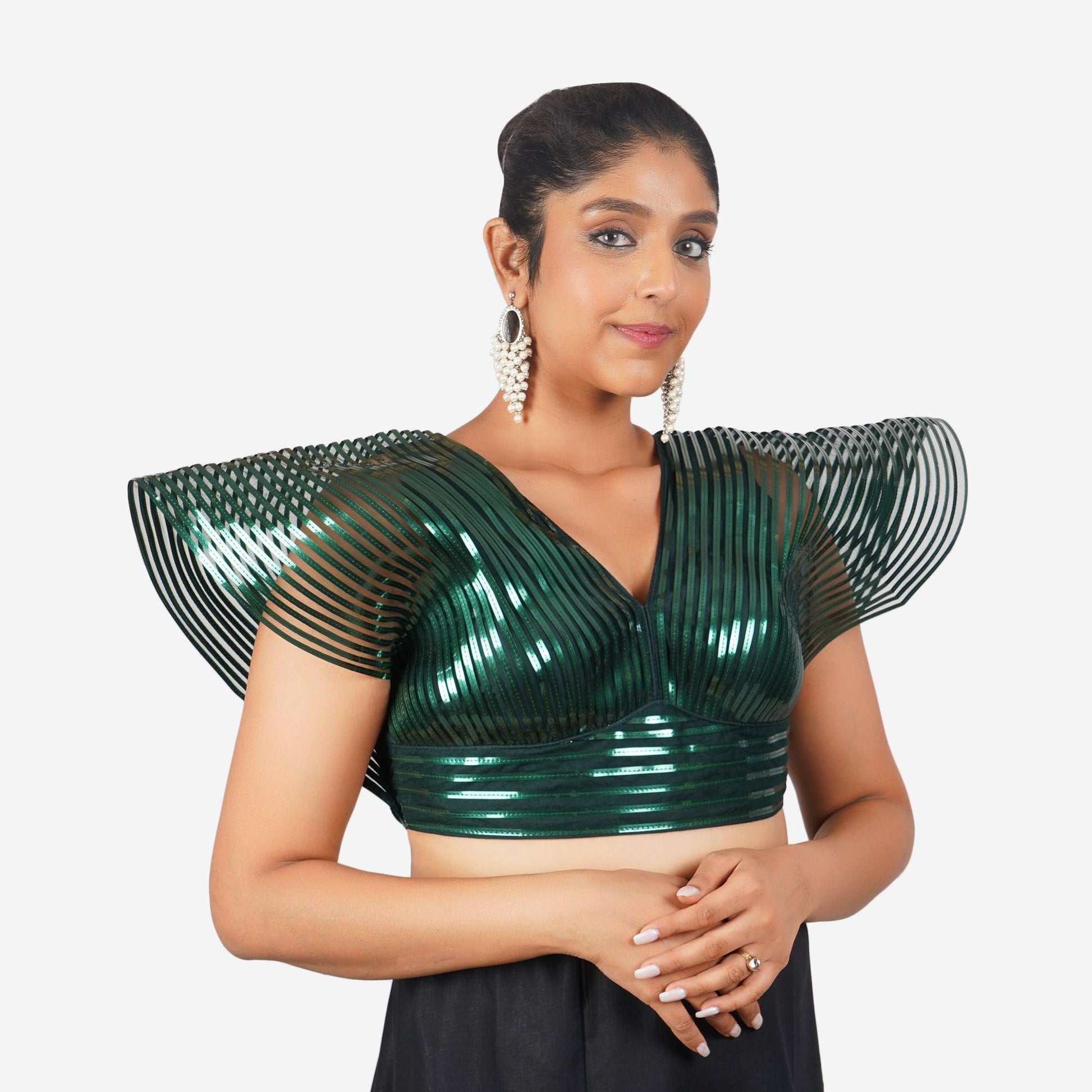 Trendzmy Women Green Self Design Readymade Blouse