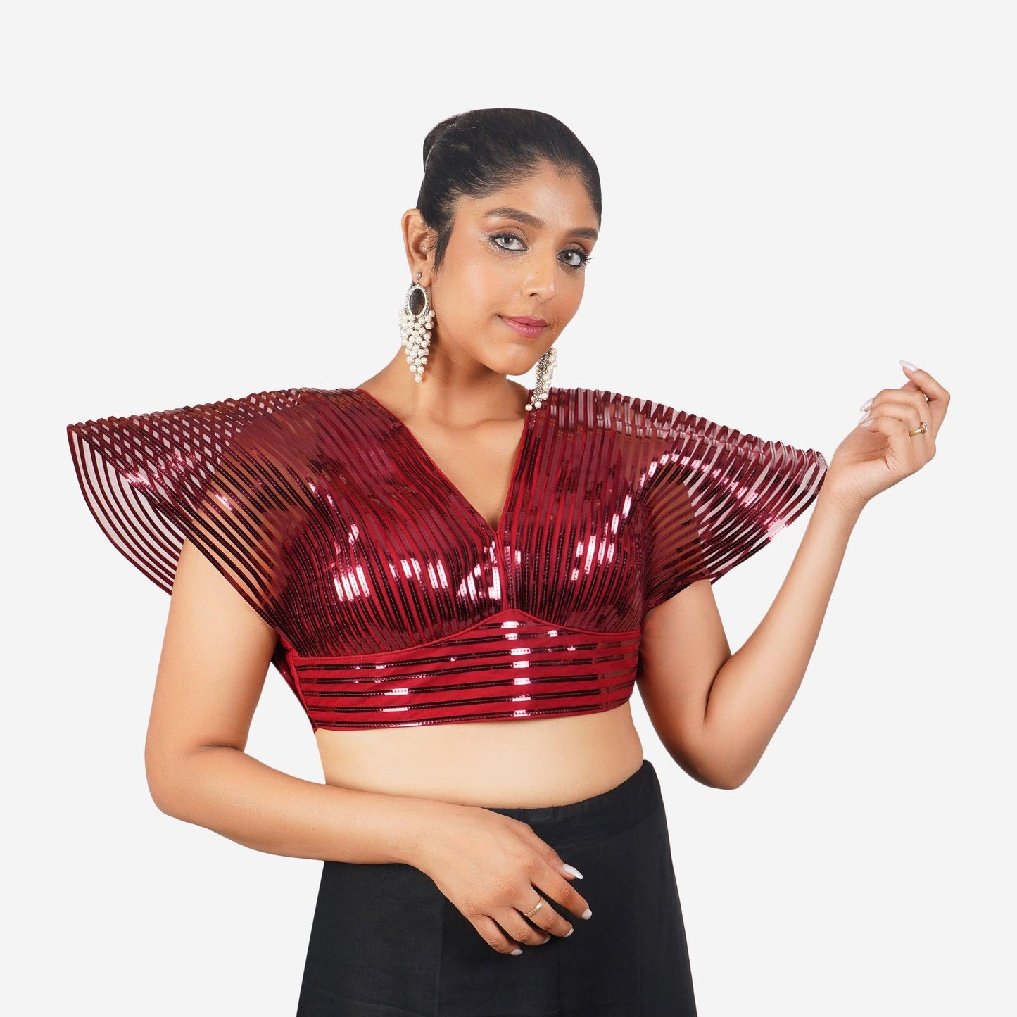 Trendzmy Women Maroon Self Design Readymade Blouse