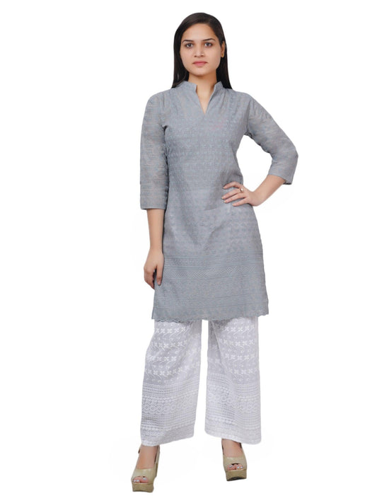 Trendzmy Women Grey Kurta and Palazzo Set Pure Cotton XXXL