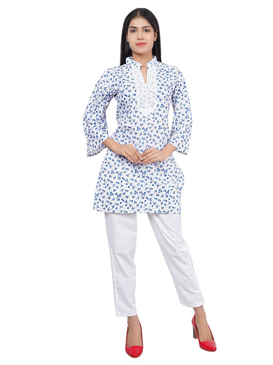 Trendzmy Women Blue Floral Printed Straight Kurta XXXL