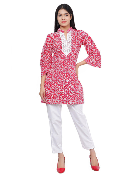 Trendzmy Women Red Floral Printed Straight Kurta XXXL