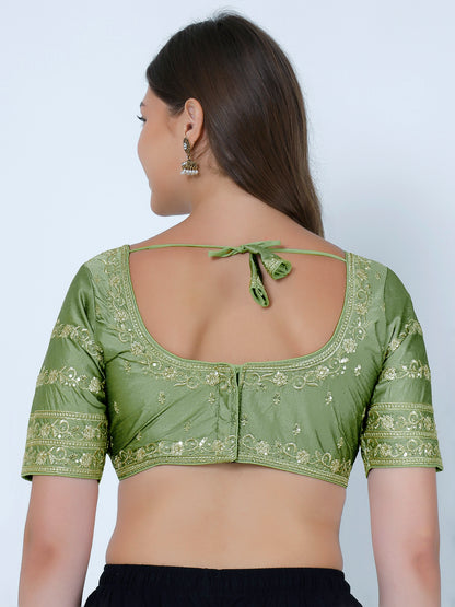 Trendzmy booty work Light Mehndi Cotton Silk Blouse