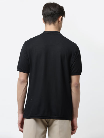 Men Black Polo Collar T-shirt