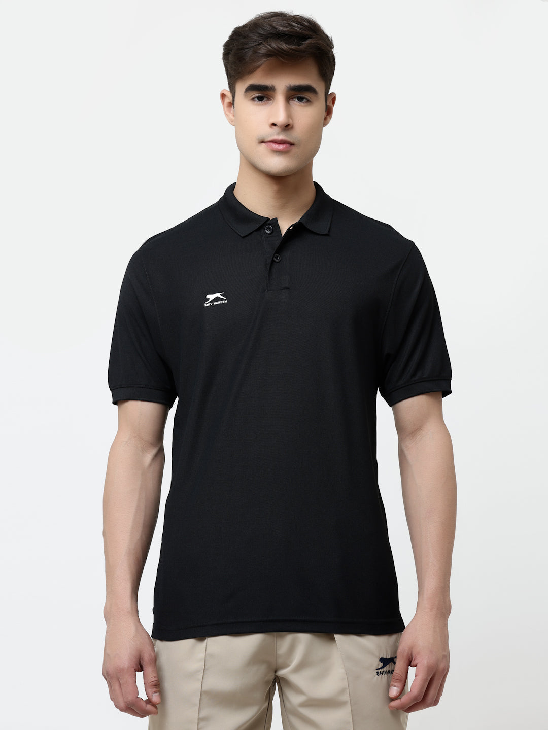 Men Black Polo Collar T-shirt