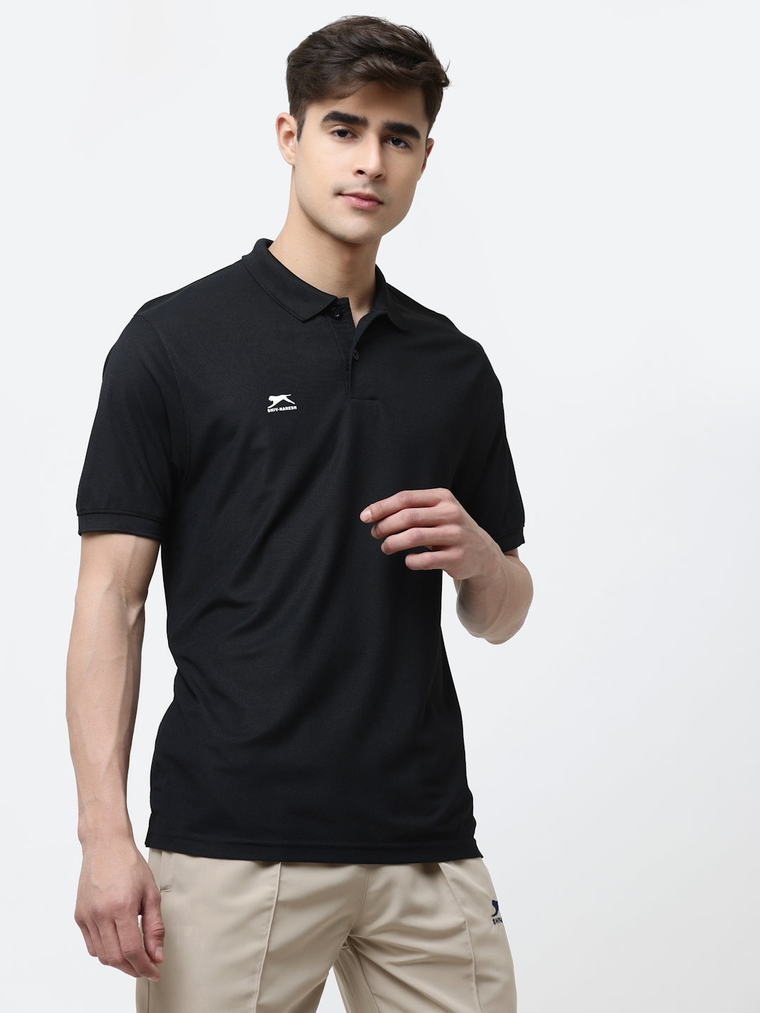 Men Black Polo Collar T-shirt