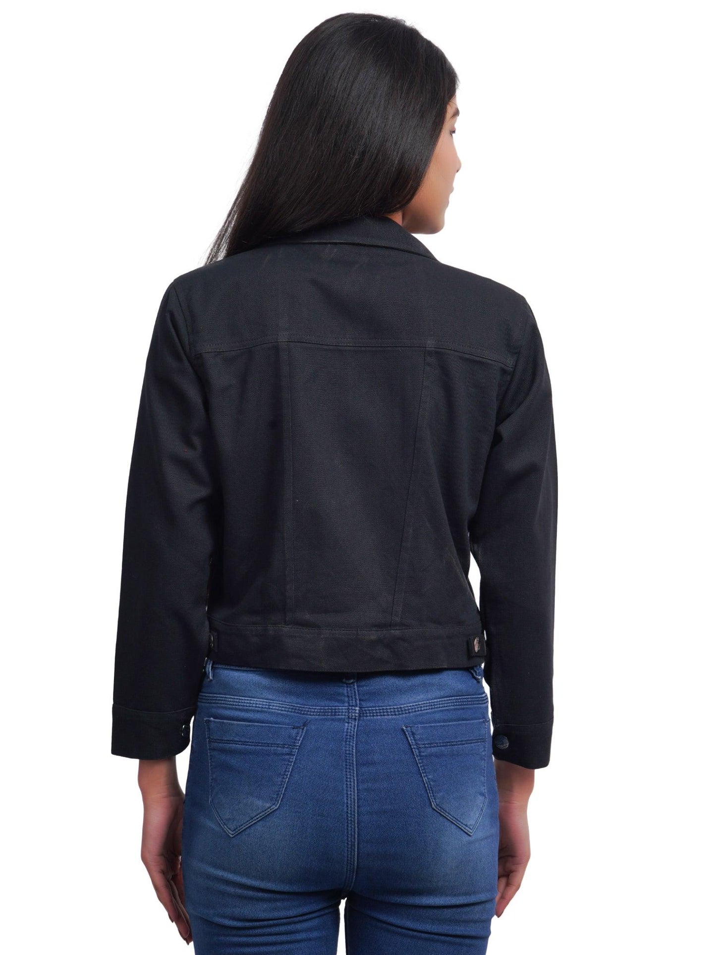 Trendzmy Full Sleeve Black Blue Solid Women Jacket