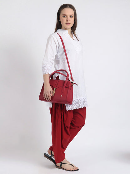 Trendzmy Women Solid White Kurta and Maroon Salwar Set Pure Cotton