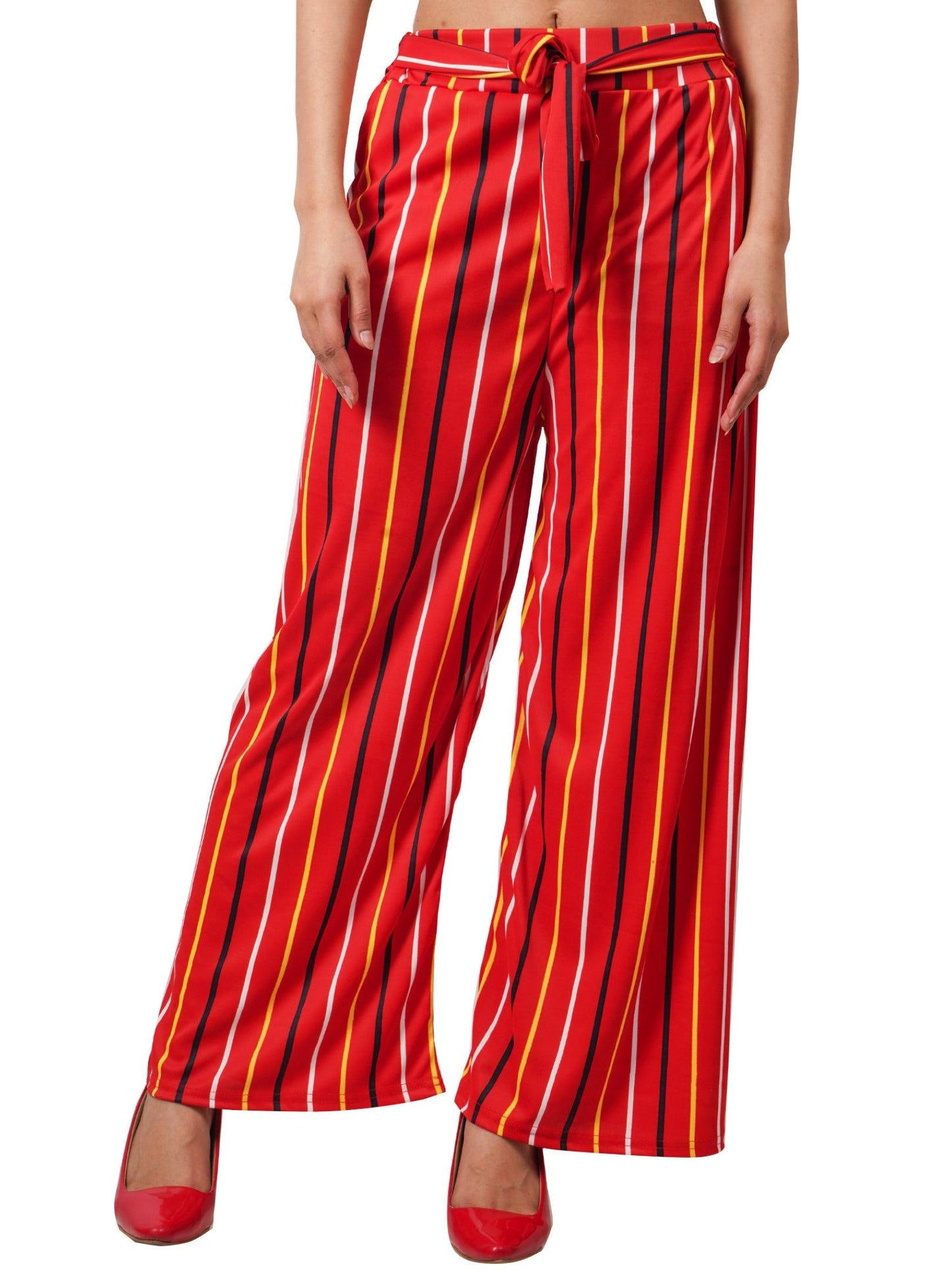 Trendzmy Woman's Rayon Stripe Red Palazzo