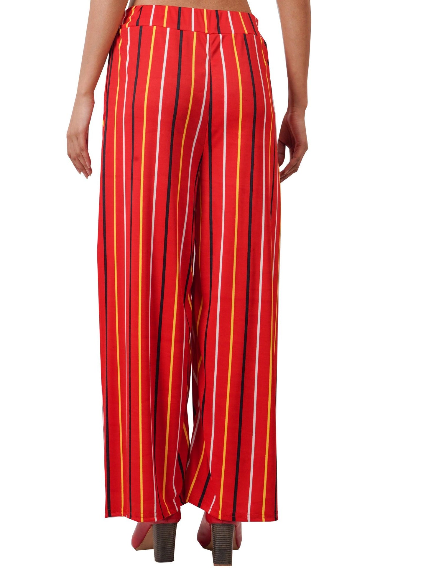 Trendzmy Woman's Rayon Stripe Red Palazzo