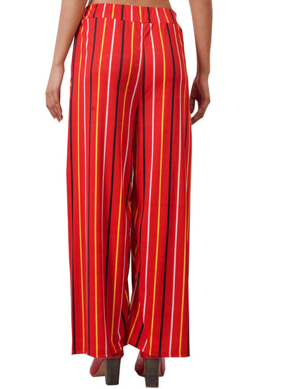 Trendzmy Woman's Rayon Stripe Red Palazzo