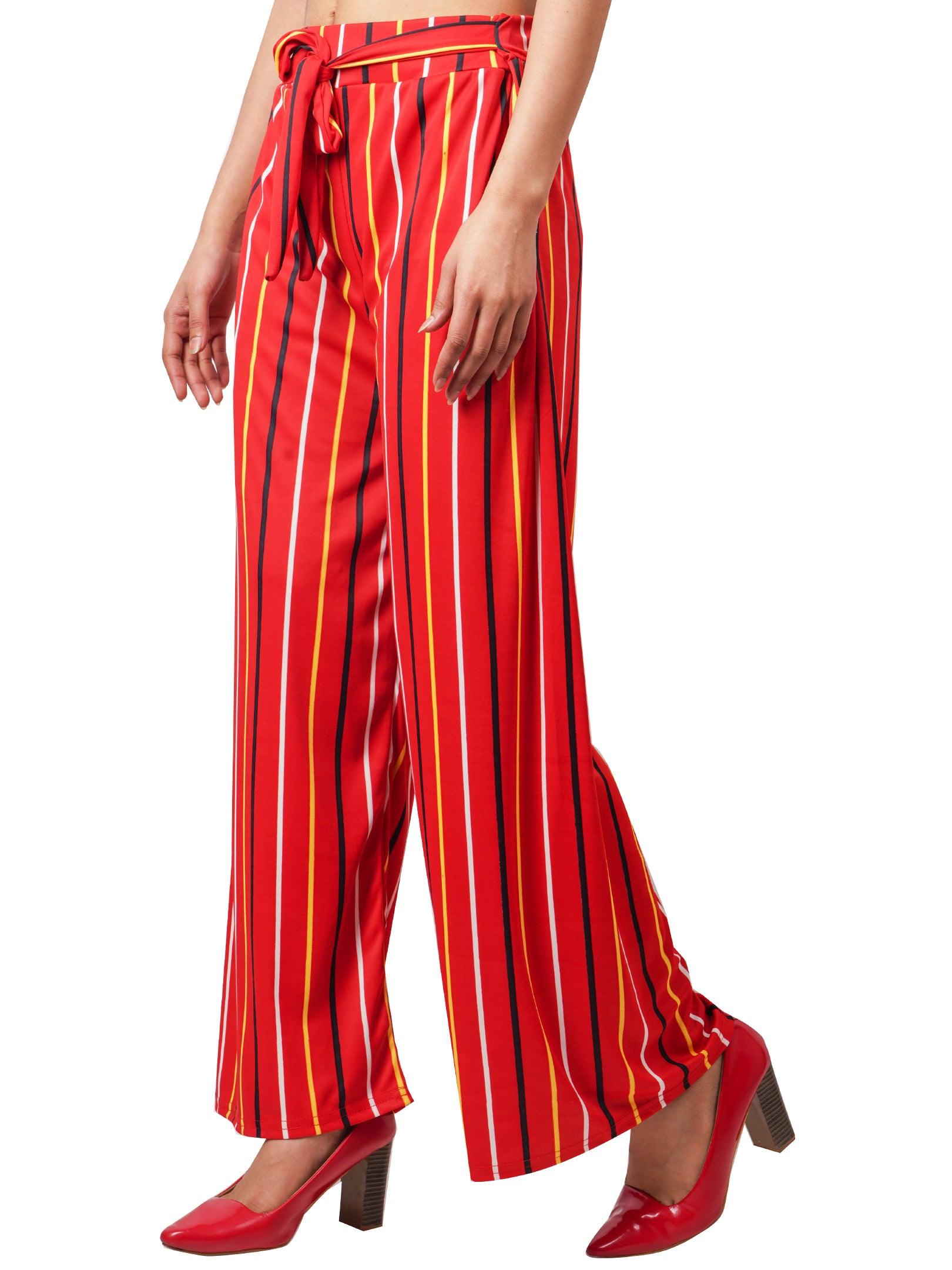 Trendzmy Woman's Rayon Stripe Red Palazzo