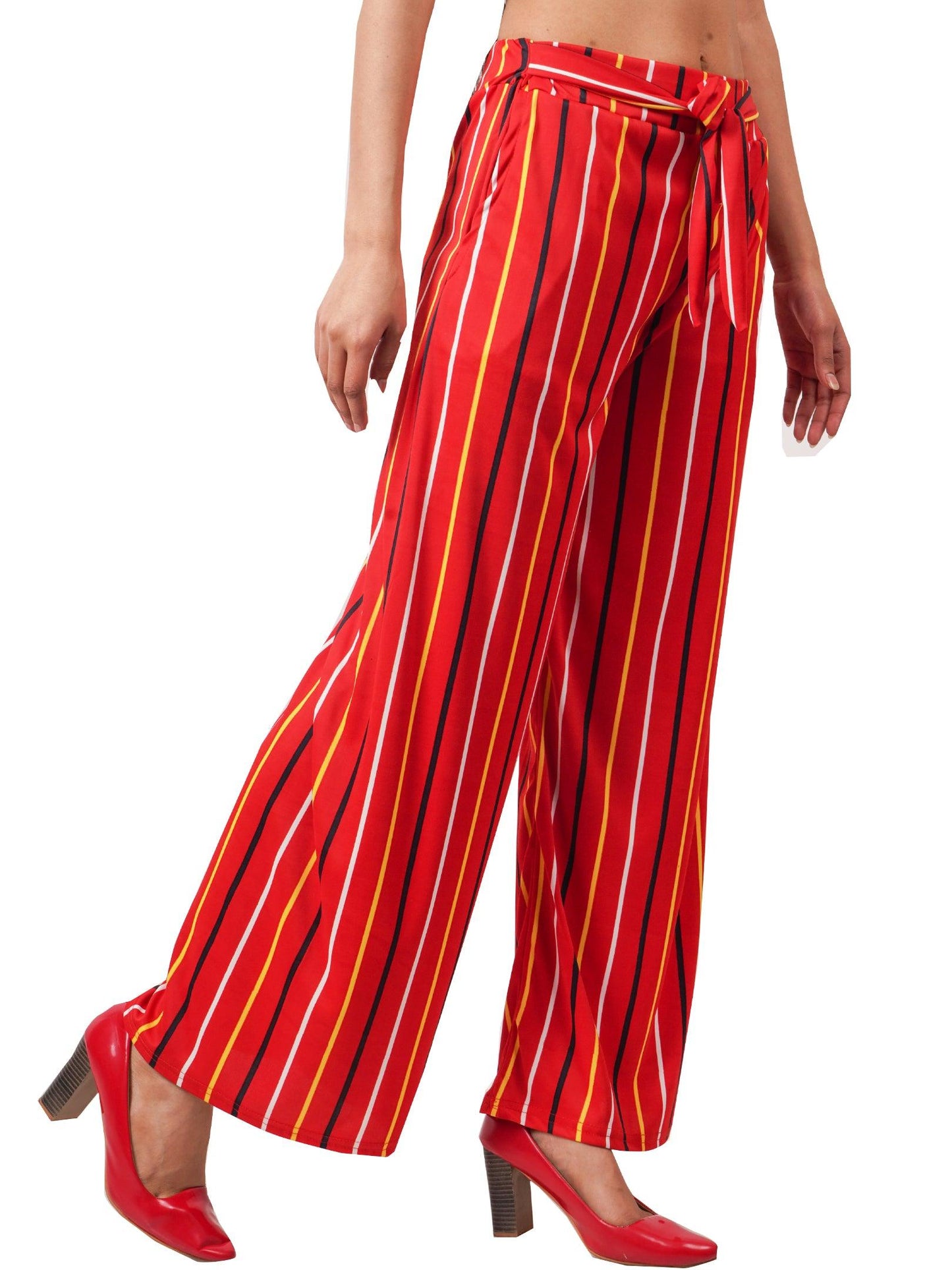 Trendzmy Woman's Rayon Stripe Red Palazzo