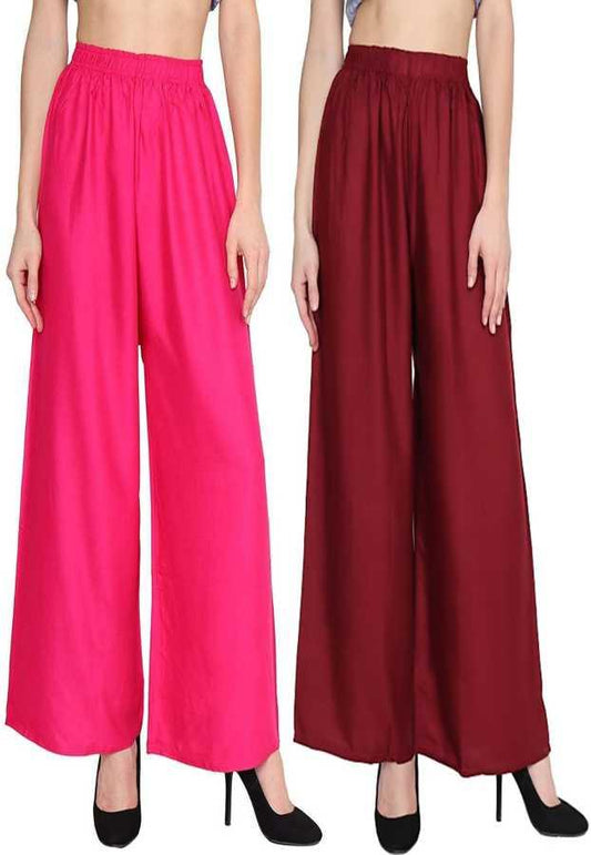 Trendzmy Woman's Rayon Pink And Maroon Plain Palazzo Default Title