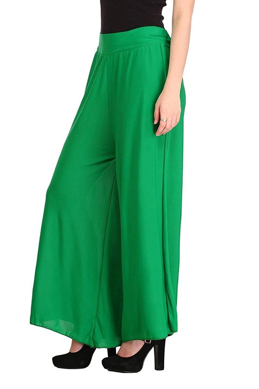 Trendzmy Woman's Rayon Yellow And Green Plain Palazzo