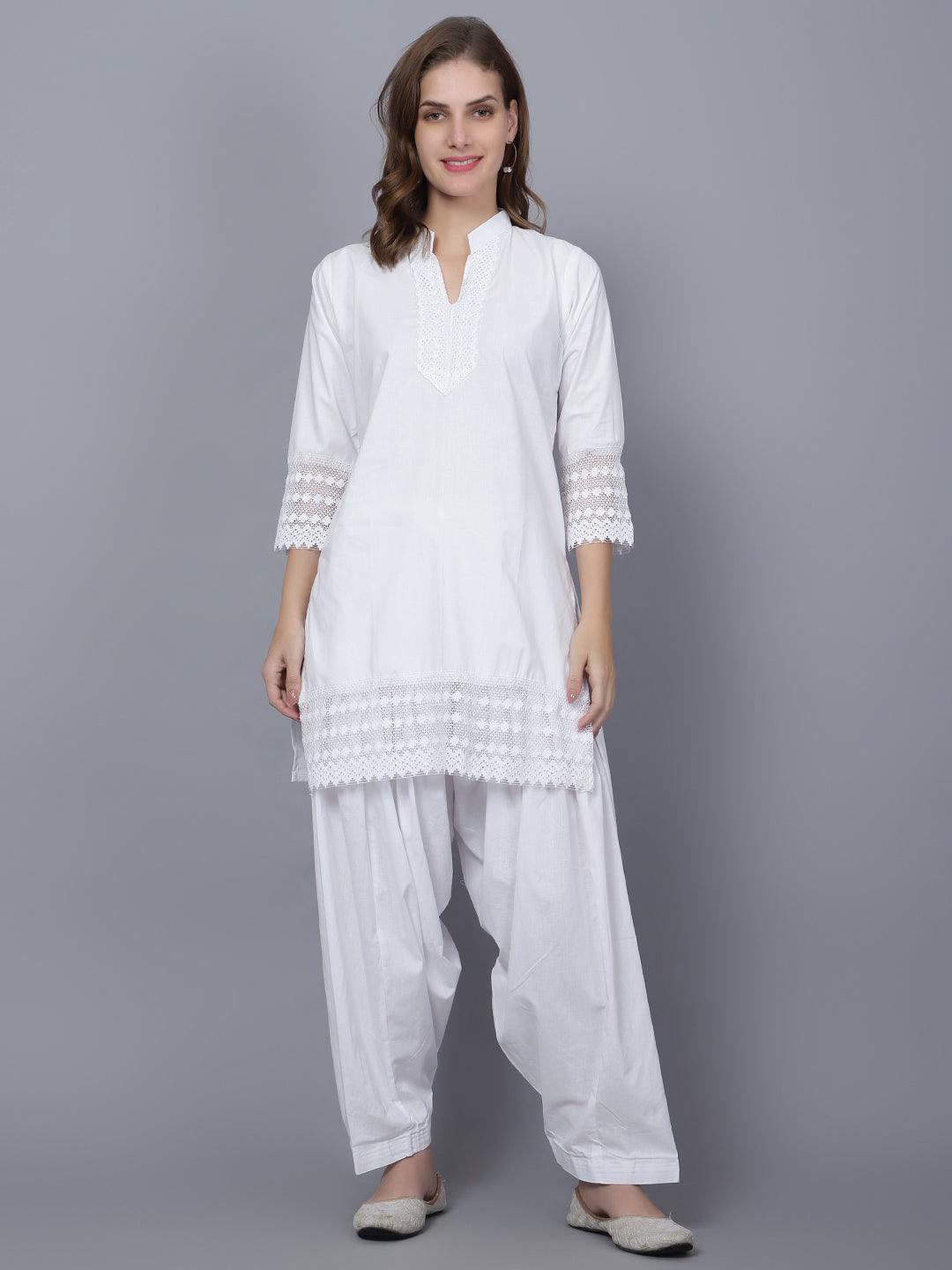 Trendzmy Women Apple Cut White Solid Print Pure Cotton Straight Kurta Set XXXL