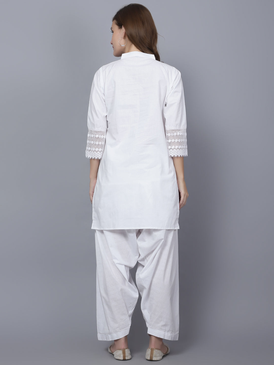 Trendzmy White Women Soild Cotton Blend Straight Kurta