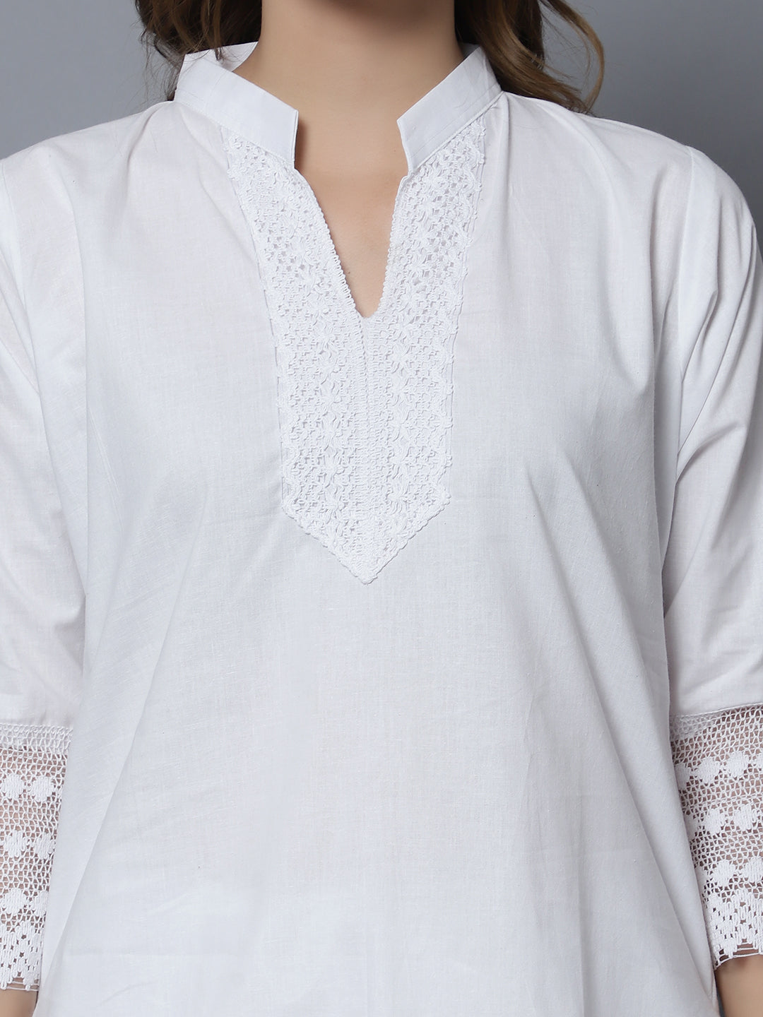 Trendzmy White Women Soild Cotton Blend Straight Kurta