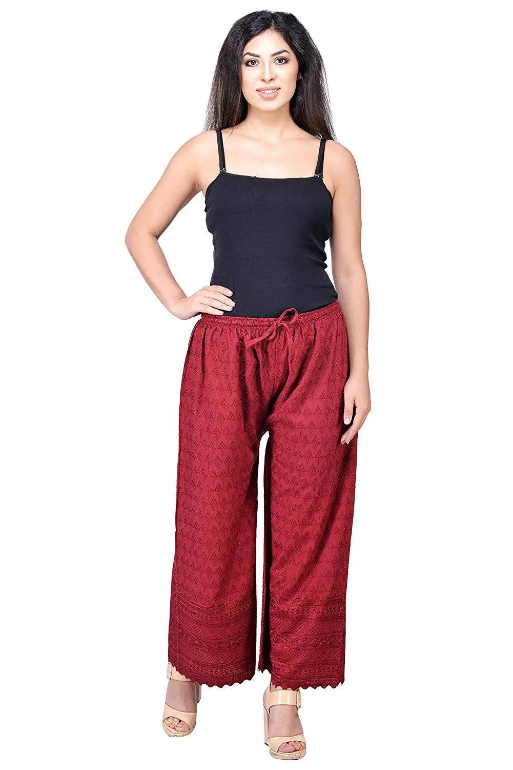 Singhania Woman's Cotton Chiken Plazzo Maroon Default Title