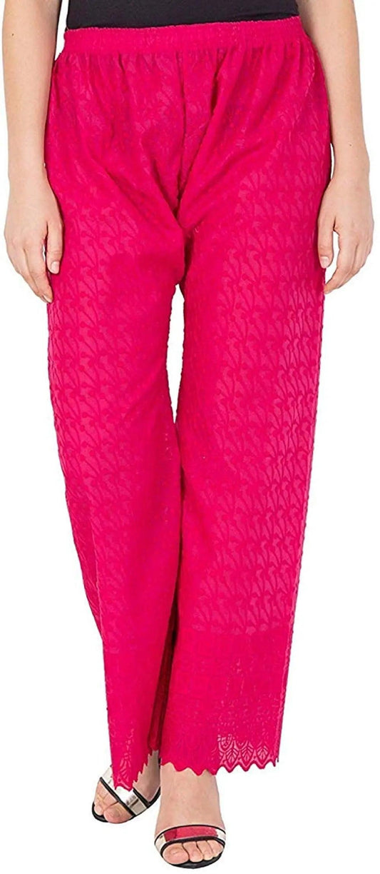 Singhania Woman's Cotton Full Chiken Palazzo Pink Default Title