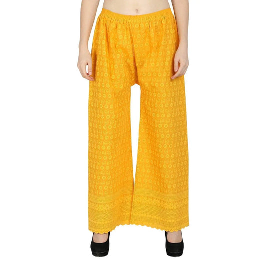 Singhania Woman's Cotton Full Chiken Plazzo Yellow Default Title