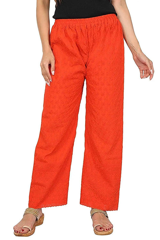 Singhania Woman's Cotton Chiken Plazzo Orange Default Title