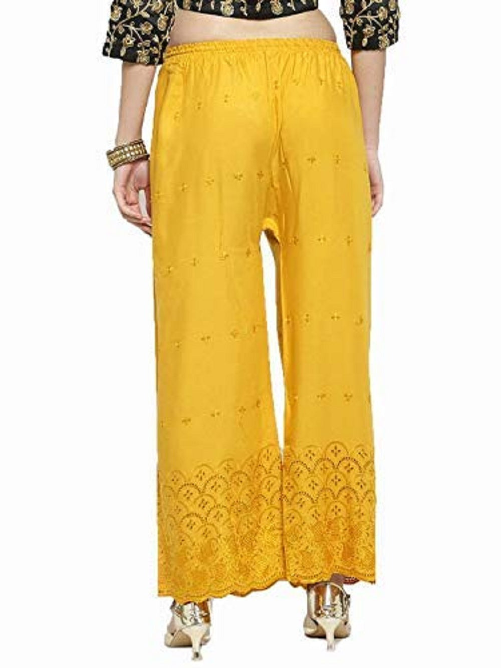 Singhania Woman's Mastard Reyon Chiken Embroidery Plazzo