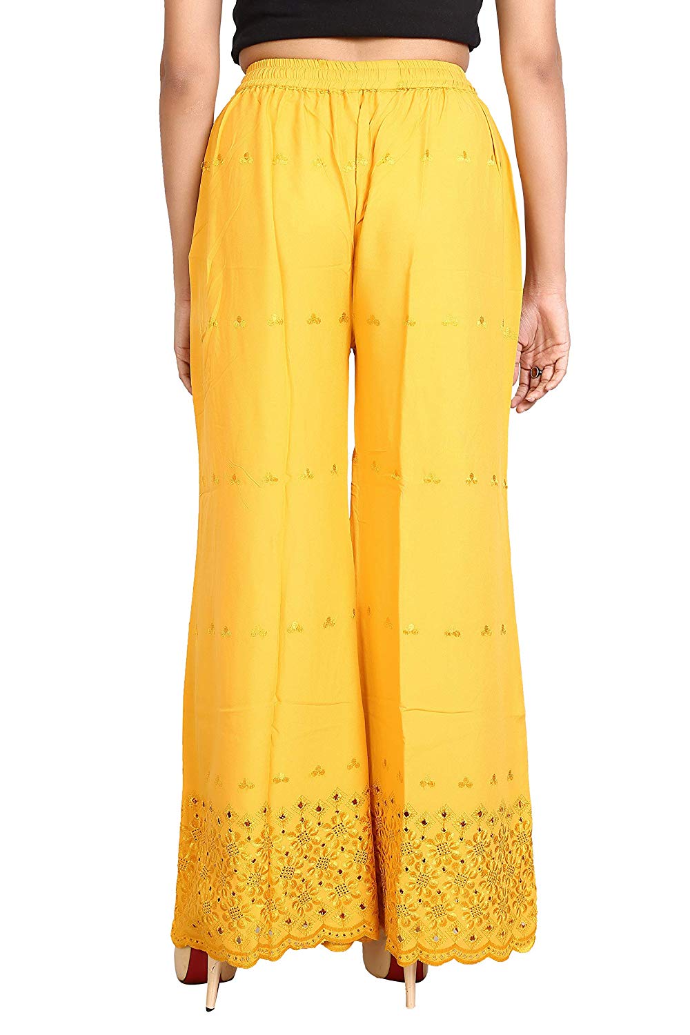 Singhania Woman's Yellow Reyon Chiken Embroidery Plazzo