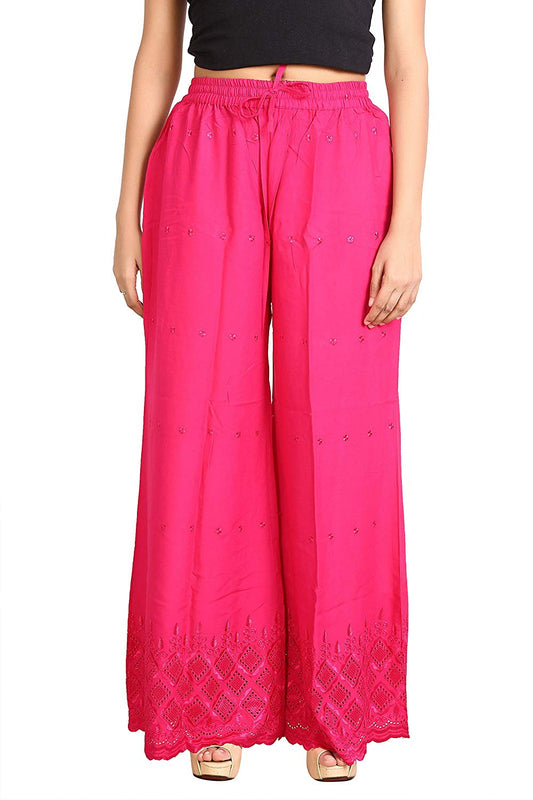 Singhania Woman's Pink Reyon Chiken Embroidery Plazzo TRENDZMY