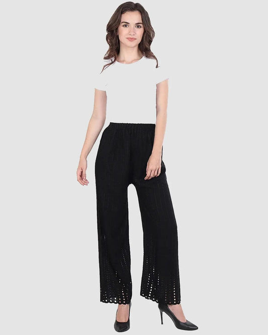 Singhania Women's Black Chicken Rayon Palazzo Flaired Pants wrinkle free Default Title