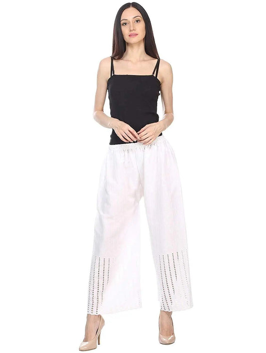 Singhania Women's White Chicken Rayon Palazzo Flaired Pants wrinkle free Default Title