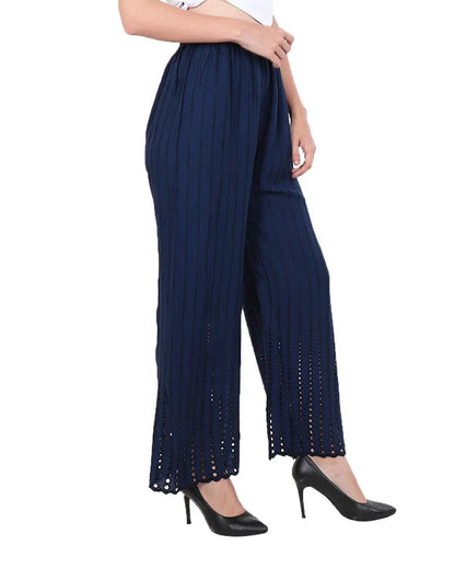 Singhania Women's Navy Chicken Rayon Palazzo Flaired Pants wrinkle free