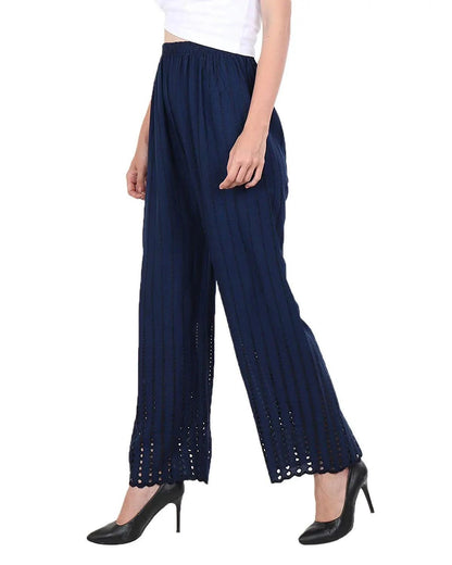 Singhania Women's Navy Chicken Rayon Palazzo Flaired Pants wrinkle free