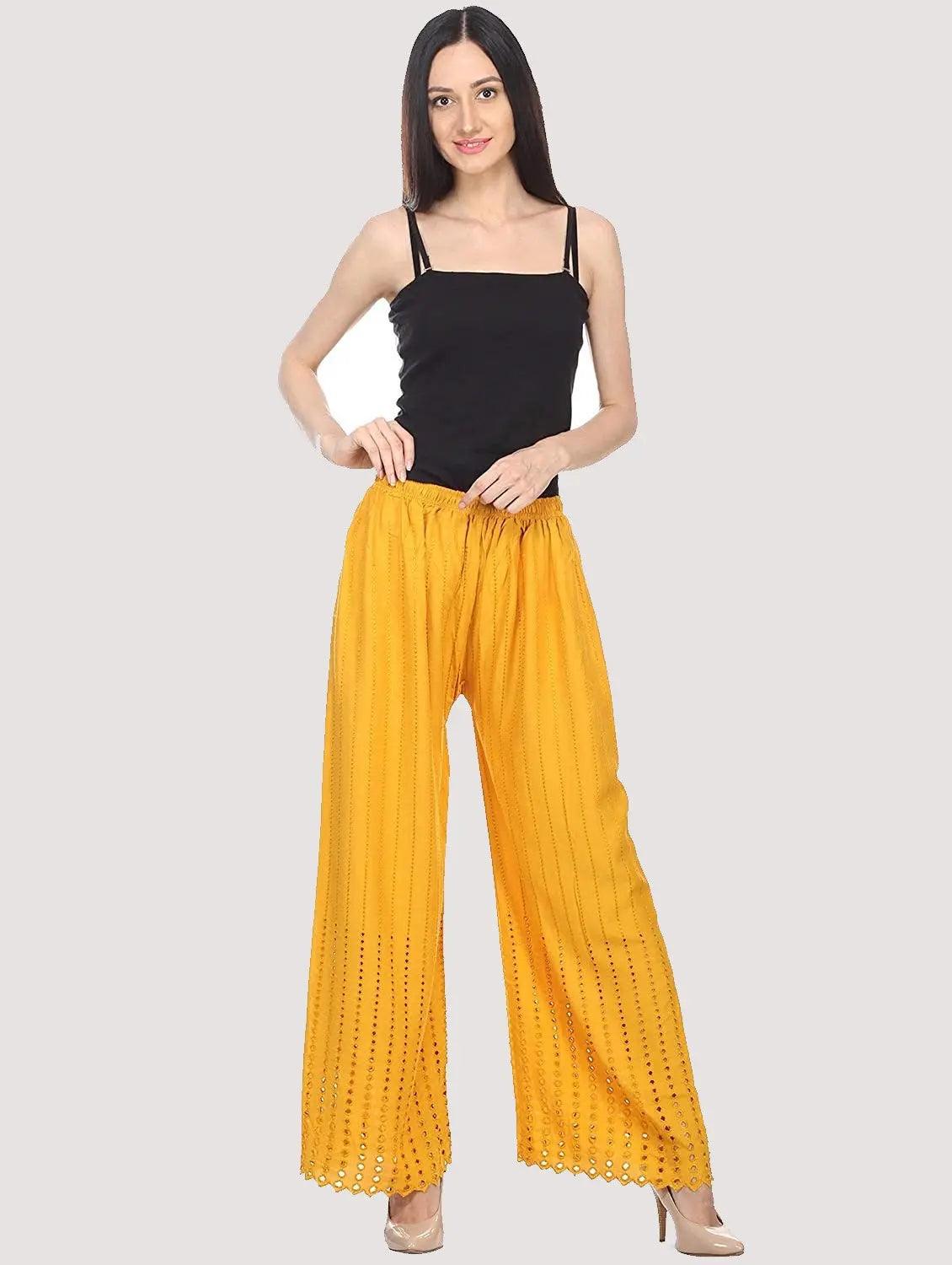 Singhania Women's Mustard Chicken Rayon Palazzo Flaired Pants wrinkle free Default Title