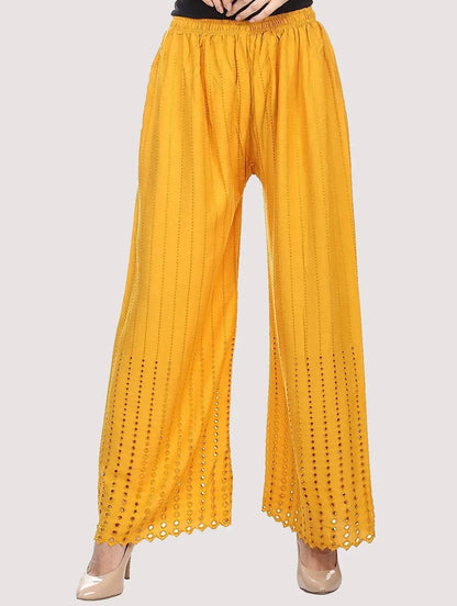 Singhania Women's Mustard Chicken Rayon Palazzo Flaired Pants wrinkle free