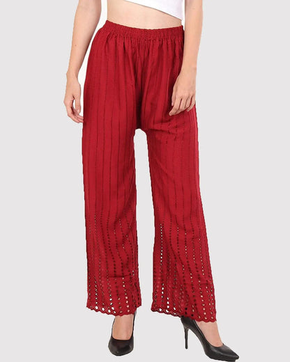 Singhania Women's Maroon Chicken Rayon Palazzo Flaired Pants wrinkle free