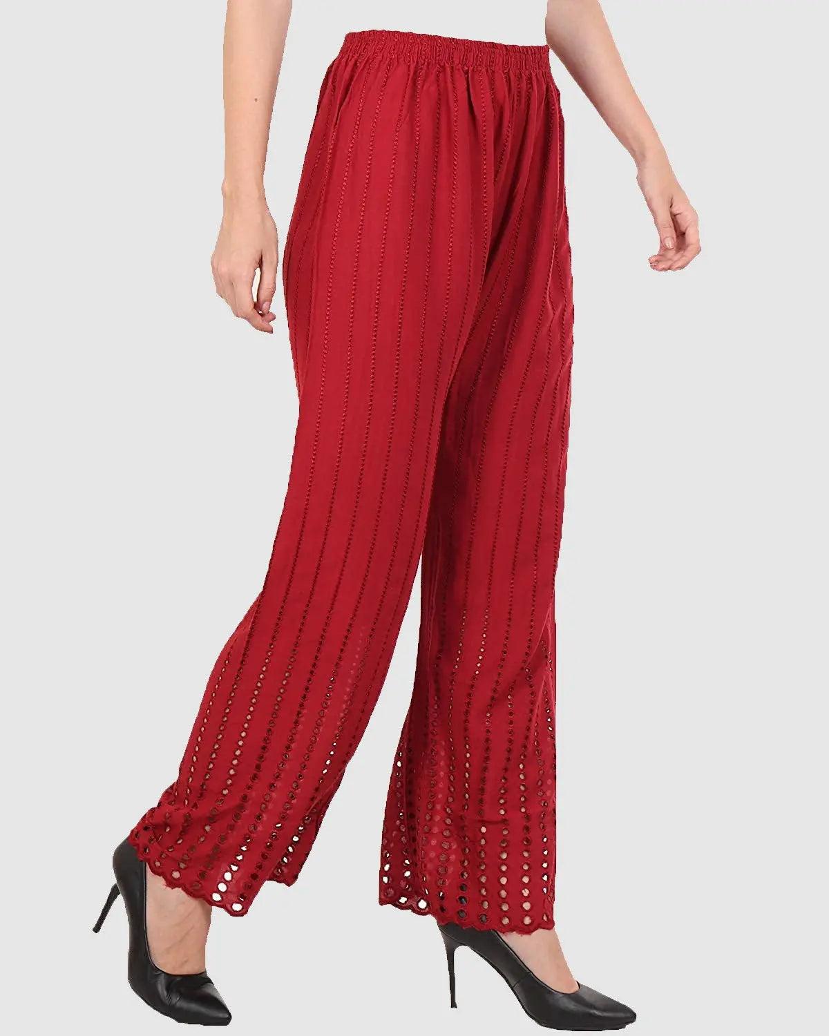 Singhania Women's Maroon Chicken Rayon Palazzo Flaired Pants wrinkle free