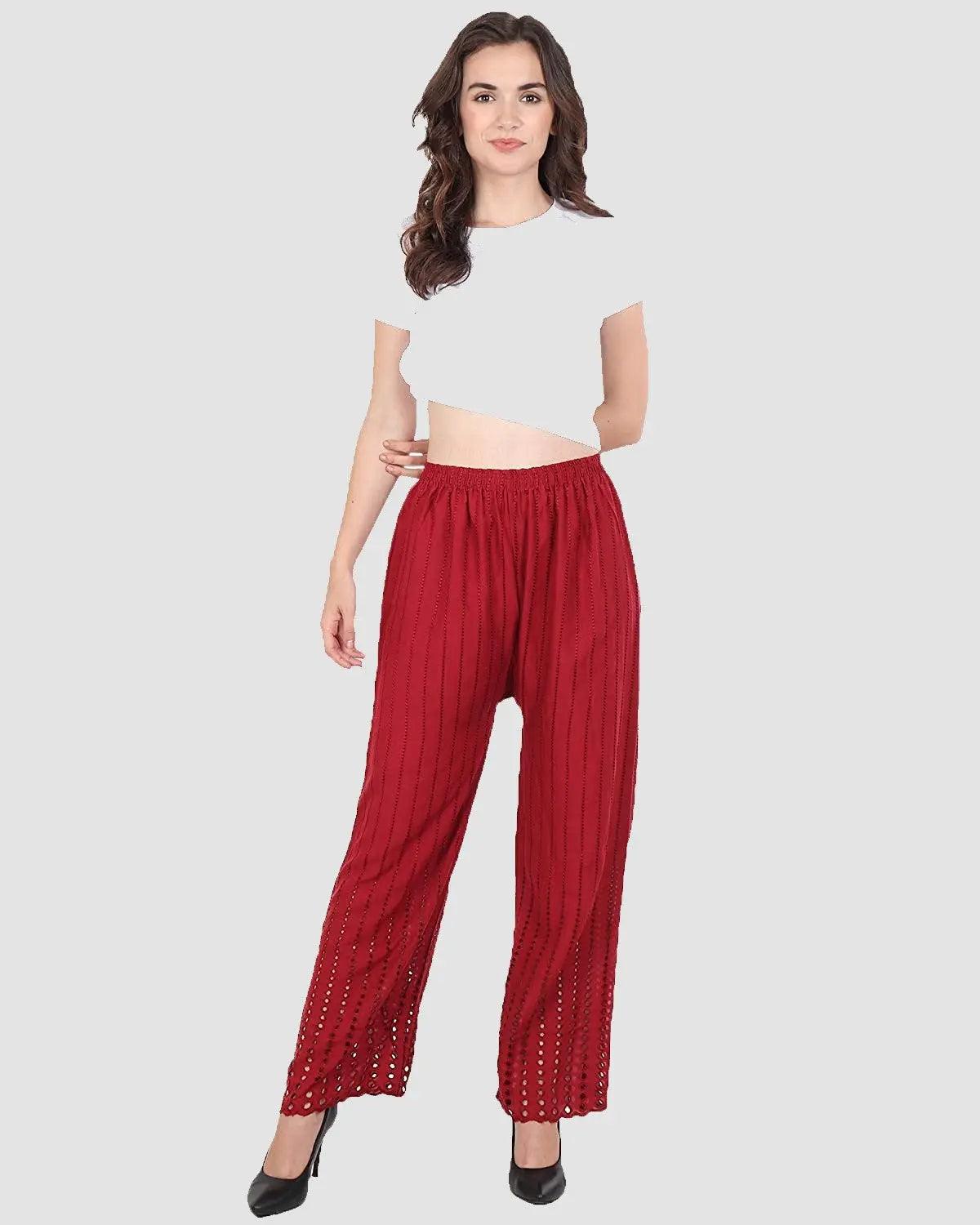 Singhania Women's Maroon Chicken Rayon Palazzo Flaired Pants wrinkle free Default Title