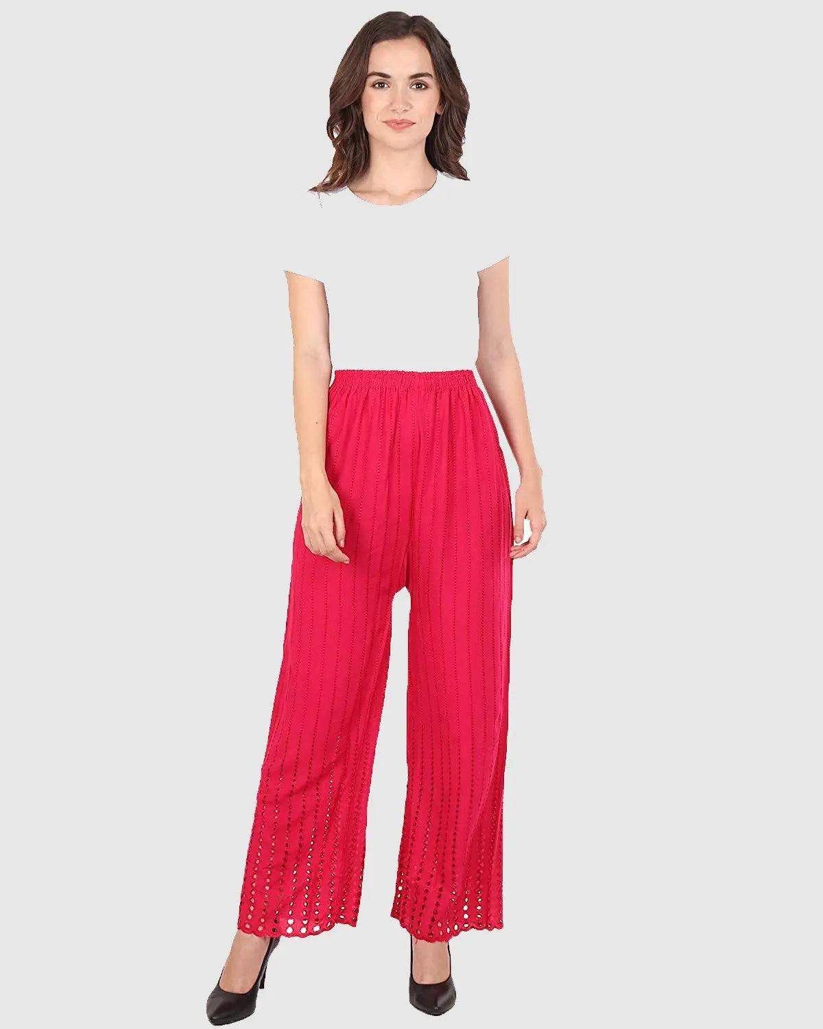 Singhania Women's Rani Pink Chicken Rayon Palazzo Flaired Pants wrinkle free Default Title