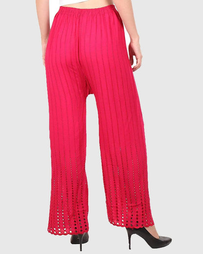 Singhania Women's Rani Pink Chicken Rayon Palazzo Flaired Pants wrinkle free