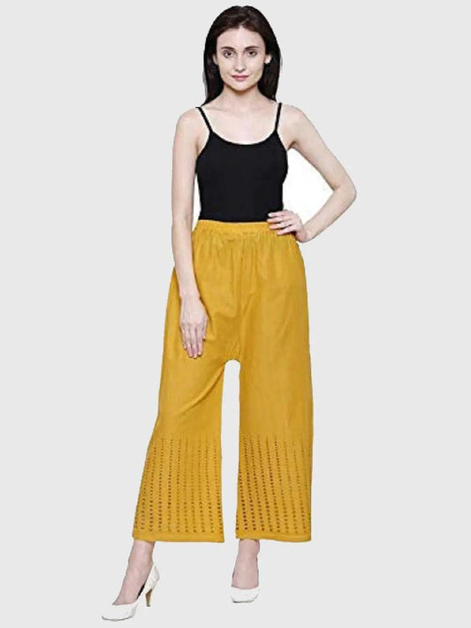 Singhania Women's Yellow Chicken Rayon Palazzo Flaired Pants wrinkle free Default Title