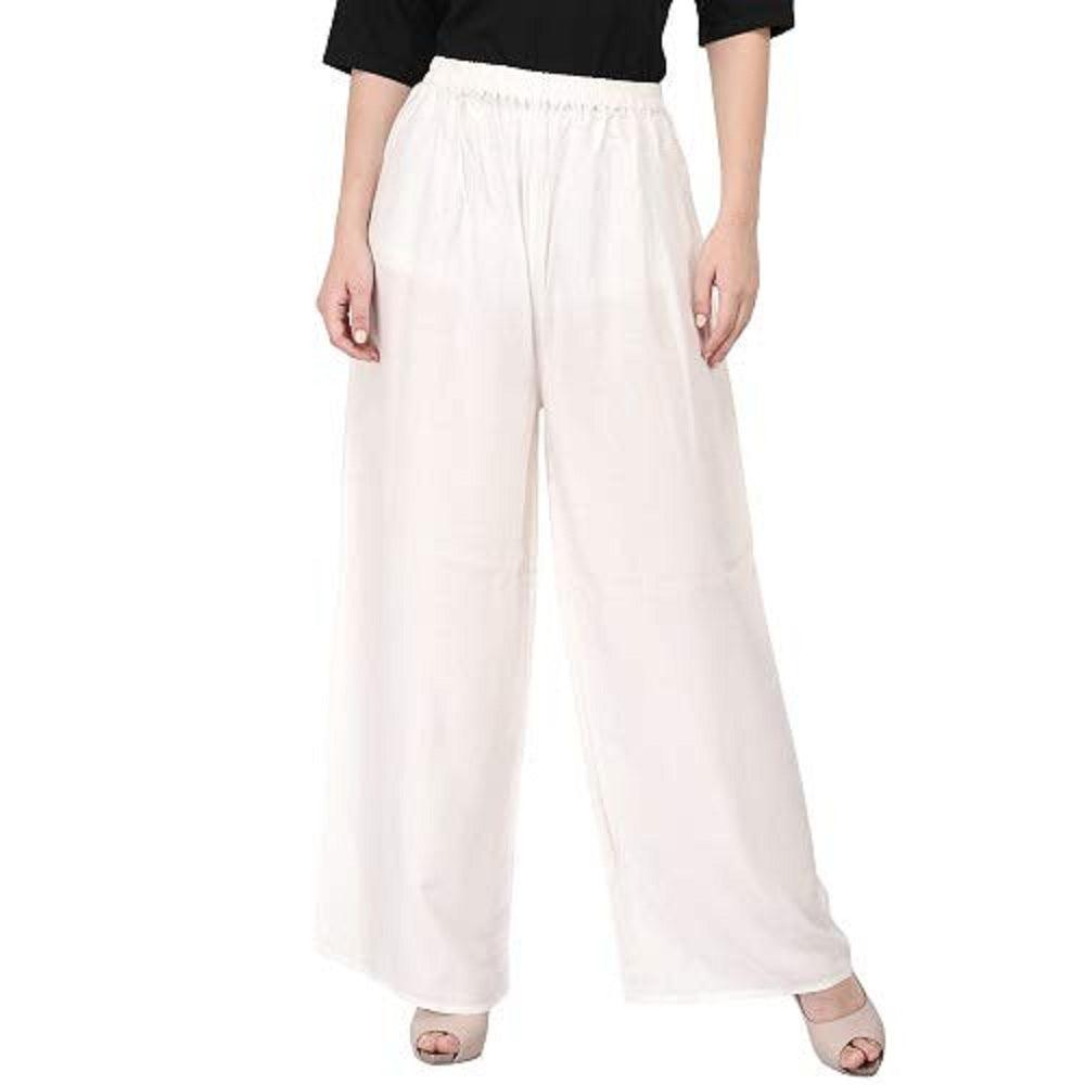 Trendzmy Woman's Rayon Plain White Palazzo Default Title