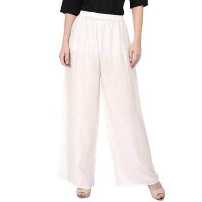 Trendzmy Woman's Rayon Plain White Palazzo Default Title