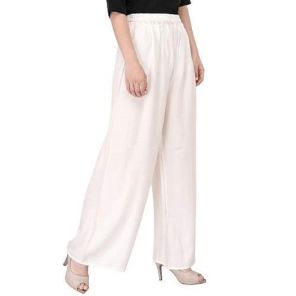 Trendzmy Woman's Rayon Plain White Palazzo