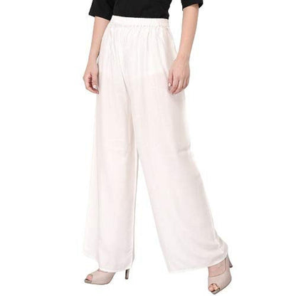 Trendzmy Woman's Rayon Plain White Palazzo