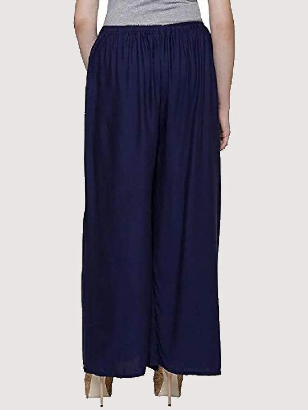 Singhania Women's Navy Blue Plain Rayon Palazzo