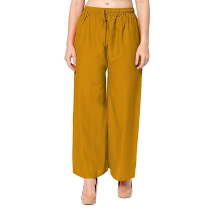 Trendzmy Woman's Rayon Plain Mustard Palazzo Default Title