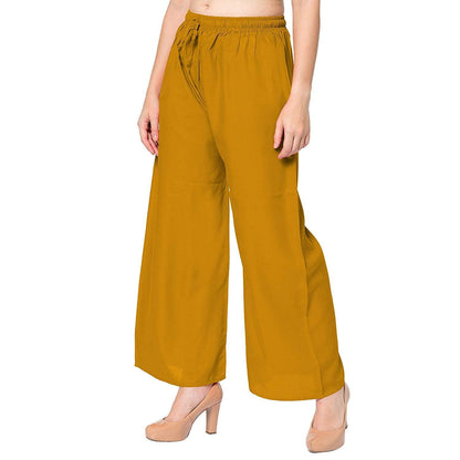 Trendzmy Woman's Rayon Plain Mustard Palazzo